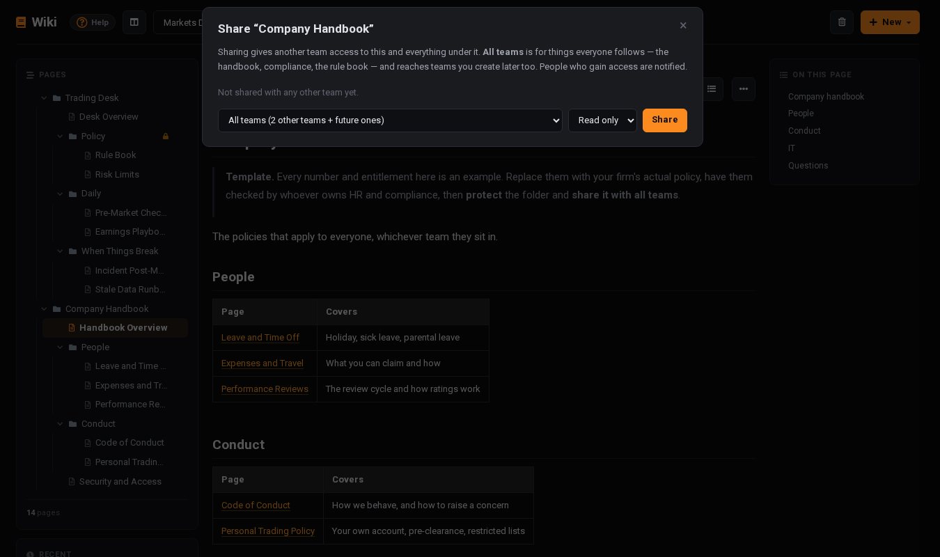 Sharing the Company Handbook folder with all teams, read only